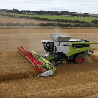 A combine harvester in Northumberland in action harvesting grain